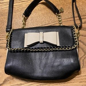 Betsey Johnson Black and Beige Bow Crossbody Purse